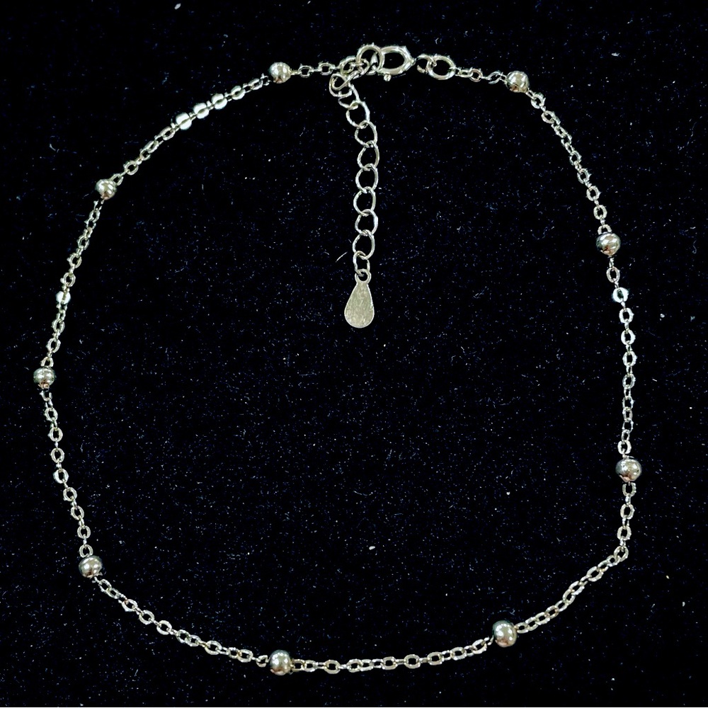 Sterling Silver Chain Link Anklet with Silver Beads